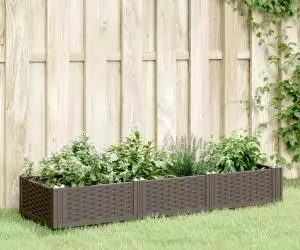 vidaXL Jardinieră de grădină cu țăruși, maro, 125x40x28,5 cm, PP