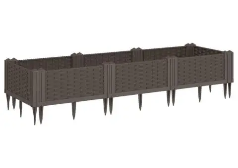 Jardinieră de grădină cu țăruși, maro, 125x40x28,5 cm, PP - 2/5