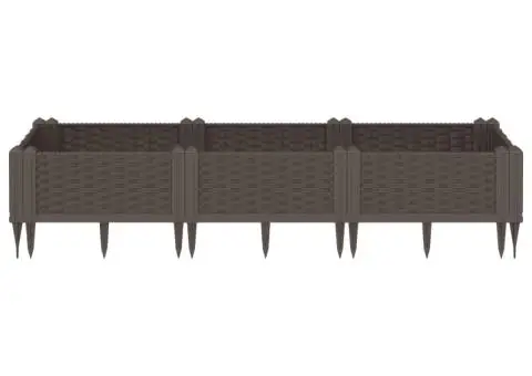 Jardinieră de grădină cu țăruși, maro, 125x40x28,5 cm, PP - 3/5