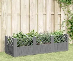 vidaXL Jardinieră grădină cu țăruși gri deschis 123,5x43,5x43,5 cm PP