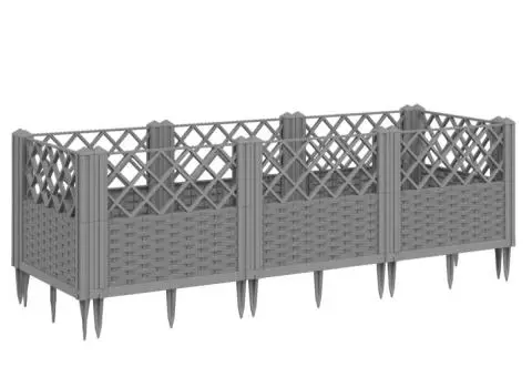 Jardinieră grădină cu țăruși gri deschis 123,5x43,5x43,5 cm PP - 2/5