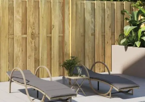 Șezlonguri de plajă cu masă, 2 buc., bej, poliratan - 3/5