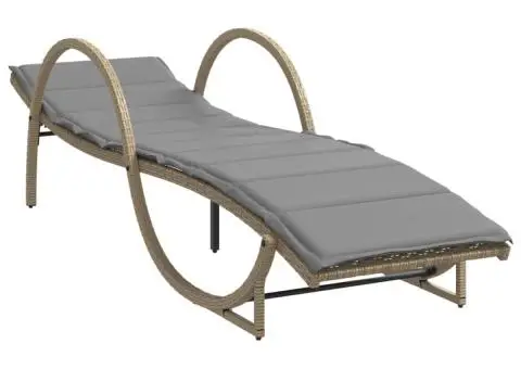 Șezlonguri de plajă cu masă, 2 buc., bej, poliratan - 4/5