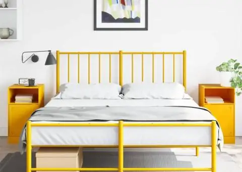 Noptiere, 2 buc., galben muștar, 34,5x39x62 cm, oțel - 1/5