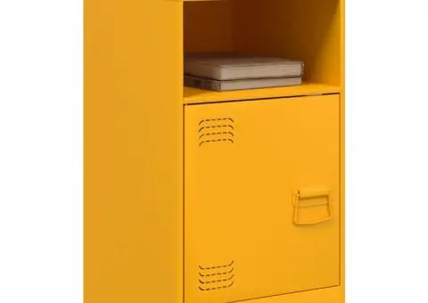 Noptiere, 2 buc., galben muștar, 34,5x39x62 cm, oțel - 3/5