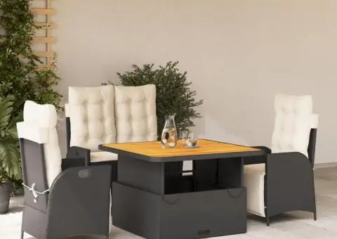 Set mobilier de grădină cu perne, 4 piese, negru, poliratan - 1/5