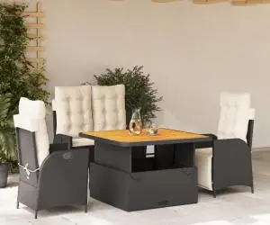 vidaXL Set mobilier de grădină cu perne, 4 piese, negru, poliratan