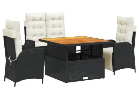 Set mobilier de grădină cu perne, 4 piese, negru, poliratan - 2/5