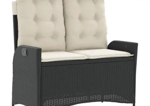 Set mobilier de grădină cu perne, 4 piese, negru, poliratan - 4/5