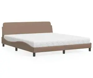 vidaXL Pat cu saltea, cappuccino, 180x200cm piele ecologică
