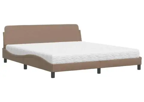 Pat cu saltea, cappuccino, 180x200cm piele ecologică - 2/5