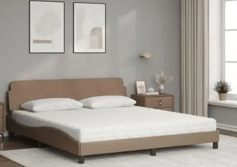 Pat cu saltea, cappuccino, 180x200cm piele ecologică - 3/5