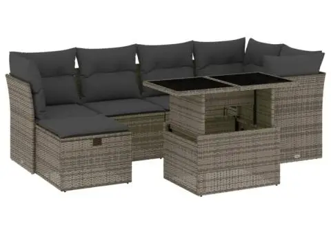 Set canapele de grădină, 7 piese, cu perne, gri, poliratan - 2/5