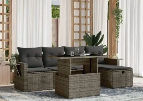 Set mobilier grădină cu perne, 6 piese, gri, poliratan - 1/5