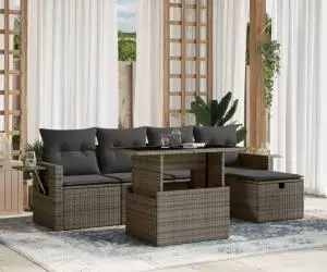 vidaXL Set mobilier grădină cu perne, 6 piese, gri, poliratan