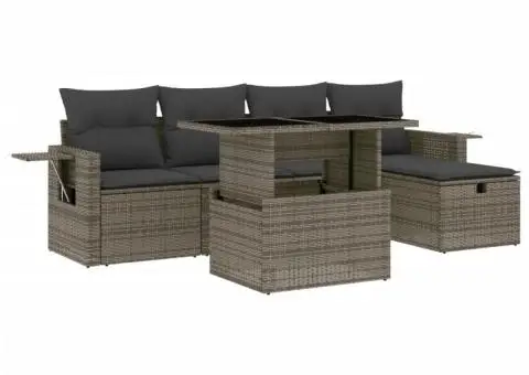 Set mobilier grădină cu perne, 6 piese, gri, poliratan - 2/5