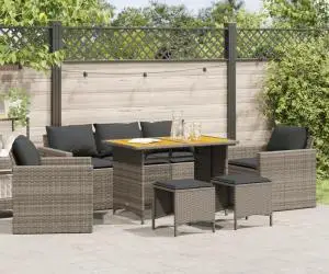vidaXL Set mobilier grădină cu perne, 6 piese, gri, poliratan