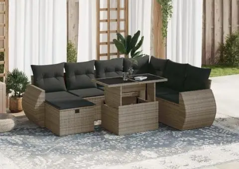 Set canapele de grădină cu perne, 8 piese, gri, poliratan - 1/5