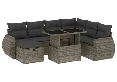 Set canapele de grădină cu perne, 8 piese, gri, poliratan - 2/5