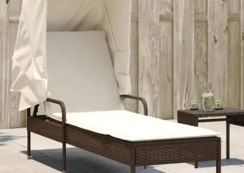 Șezlong cu baldachin, maro, poliratan - 1/5