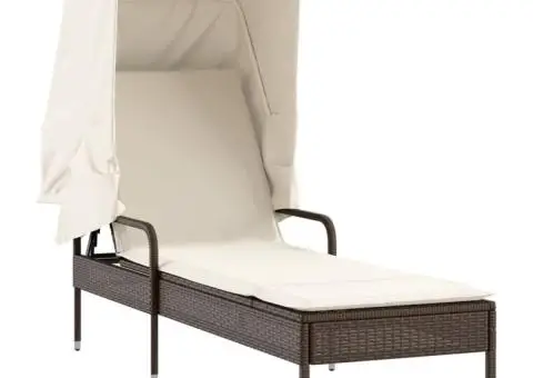 Șezlong cu baldachin, maro, poliratan - 2/5