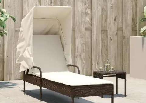 Șezlong cu baldachin, maro, poliratan - 3/5