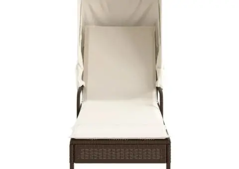 Șezlong cu baldachin, maro, poliratan - 4/5