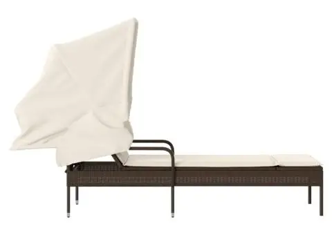 Șezlong cu baldachin, maro, poliratan - 5/5