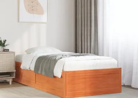 Cadru pat fără saltea, maro ceruit, 100x200 cm, lemn masiv pin - 1/5