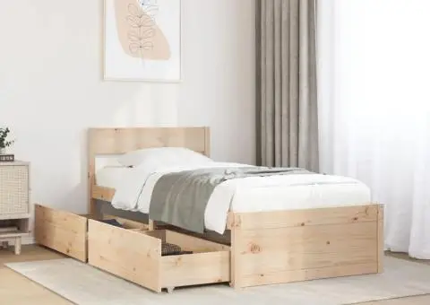 Cadru de pat fără saltea, 75x190 cm, lemn masiv de pin - 1/5