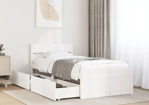 Cadru pat fără saltea, alb, 90x190 cm, lemn masiv de pin - 1/5