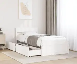 vidaXL Cadru pat fără saltea, alb, 90x190 cm, lemn masiv de pin