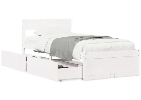 Cadru pat fără saltea, alb, 90x190 cm, lemn masiv de pin - 2/5