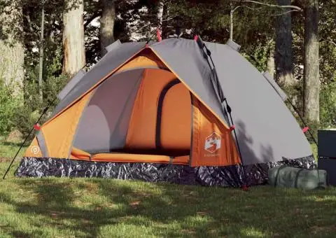 Cort camping cupolă 3 persoane, gri/portocaliu, setare rapidă - 1/5