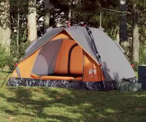 vidaXL Cort camping cupolă 3 persoane, gri/portocaliu, setare rapidă