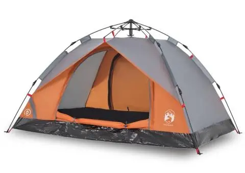 Cort camping cupolă 3 persoane, gri/portocaliu, setare rapidă - 2/5