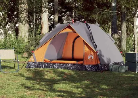 Cort camping cupolă 3 persoane, gri/portocaliu, setare rapidă - 3/5