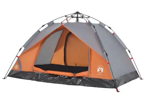Cort camping cupolă 3 persoane, gri/portocaliu, setare rapidă - 4/5