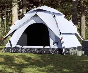 vidaXL Cort de camping 5 persoane, alb opac, setare rapidă, țesătură