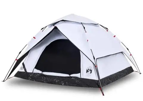 Cort de camping 5 persoane, alb opac, setare rapidă, țesătură - 2/5