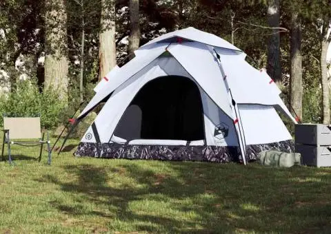 Cort de camping 5 persoane, alb opac, setare rapidă, țesătură - 3/5