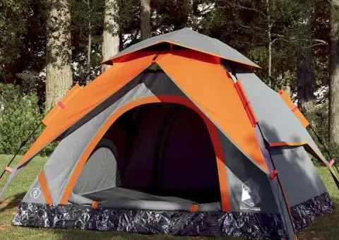 Cort camping cupolă 4 persoane, gri/portocaliu, setare rapidă - 1/5