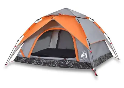 Cort camping cupolă 4 persoane, gri/portocaliu, setare rapidă - 2/5