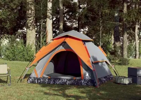 Cort camping cupolă 4 persoane, gri/portocaliu, setare rapidă - 3/5