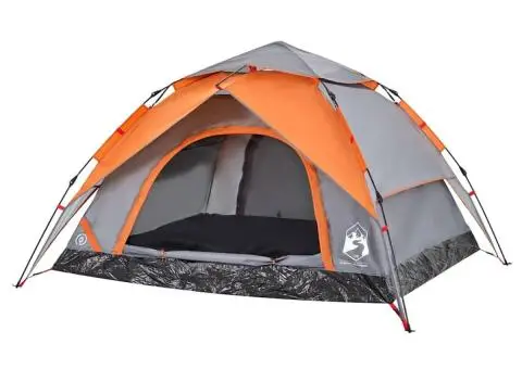 Cort camping cupolă 4 persoane, gri/portocaliu, setare rapidă - 4/5