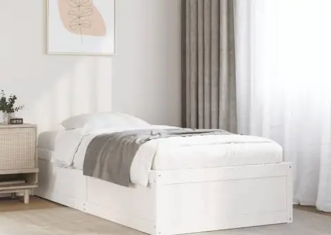 Cadru de pat fără saltea, alb, 90x200 cm, lemn masiv pin - 1/5