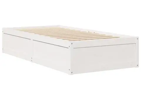 Cadru de pat fără saltea, alb, 90x200 cm, lemn masiv pin - 3/5