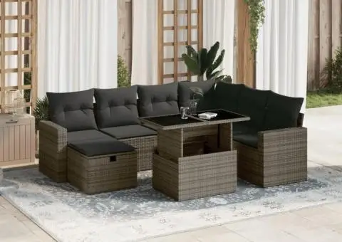 Set canapele de grădină cu perne, 8 piese, gri, poliratan - 1/5