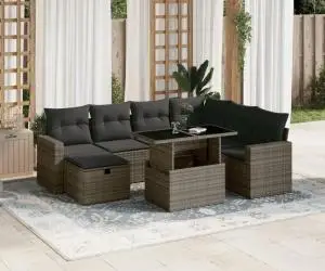 vidaXL Set canapele de grădină cu perne, 8 piese, gri, poliratan