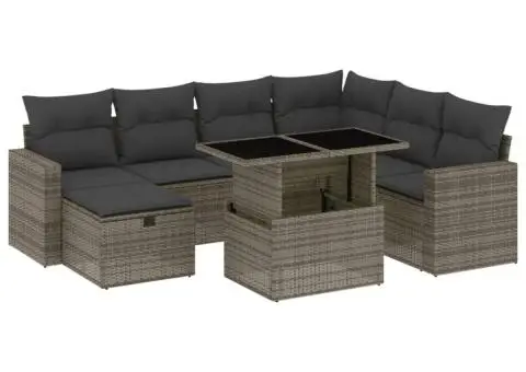 Set canapele de grădină cu perne, 8 piese, gri, poliratan - 2/5